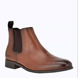 New w/Box Calvin Klein Donto Brown Leather Pull-On Chelsea Ankle Boots Size 9